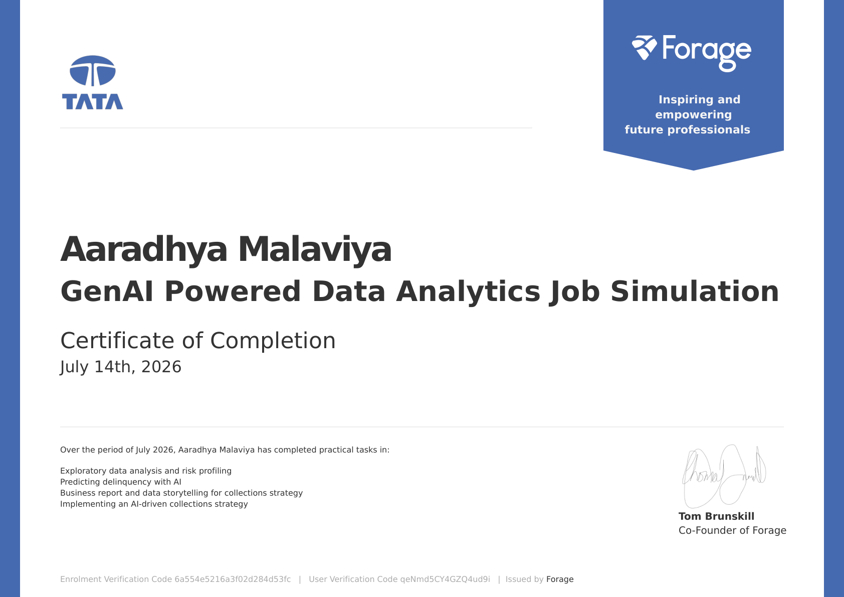 Preview of GenAI Powered Data Analytics Job Simulation certificate